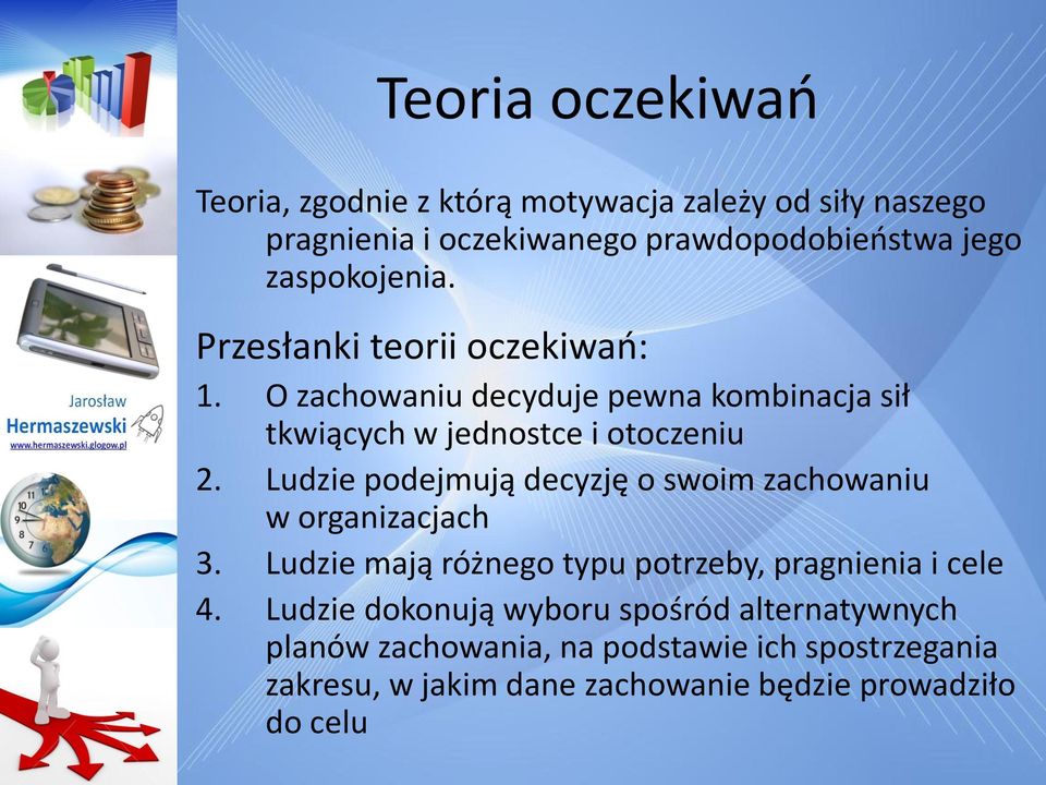 Ludzie podejmują decyzję o swoim zachowaniu w organizacjach 3. Ludzie mają różnego typu potrzeby, pragnienia i cele 4.