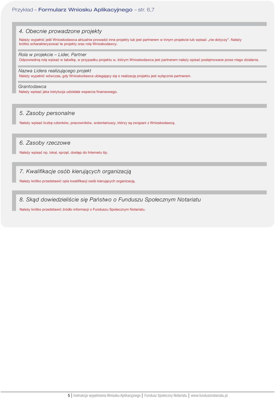 Należy krótko scharakteryzować te projekty oraz rolę Wnioskodawcy.