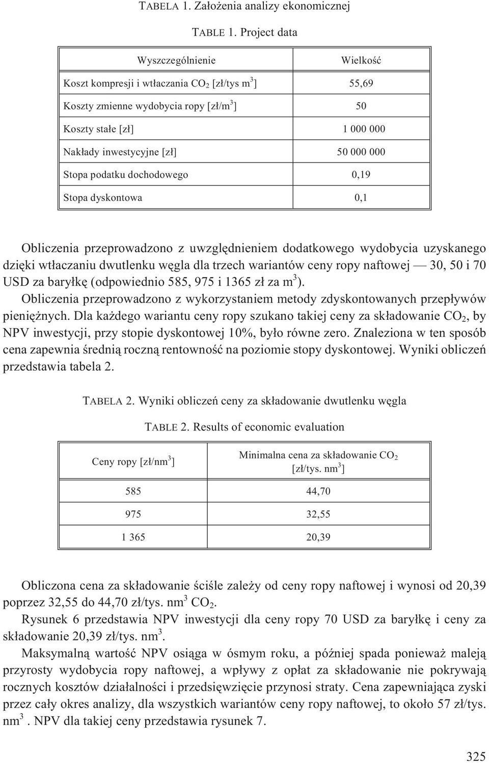 000 Stopa podatku dochodowego 0,19 Stopa dyskontowa 0,1 Obliczenia przeprowadzono z uwzglêdnieniem dodatkowego wydobycia uzyskanego dziêki wt³aczaniu dwutlenku wêgla dla trzech wariantów ceny ropy