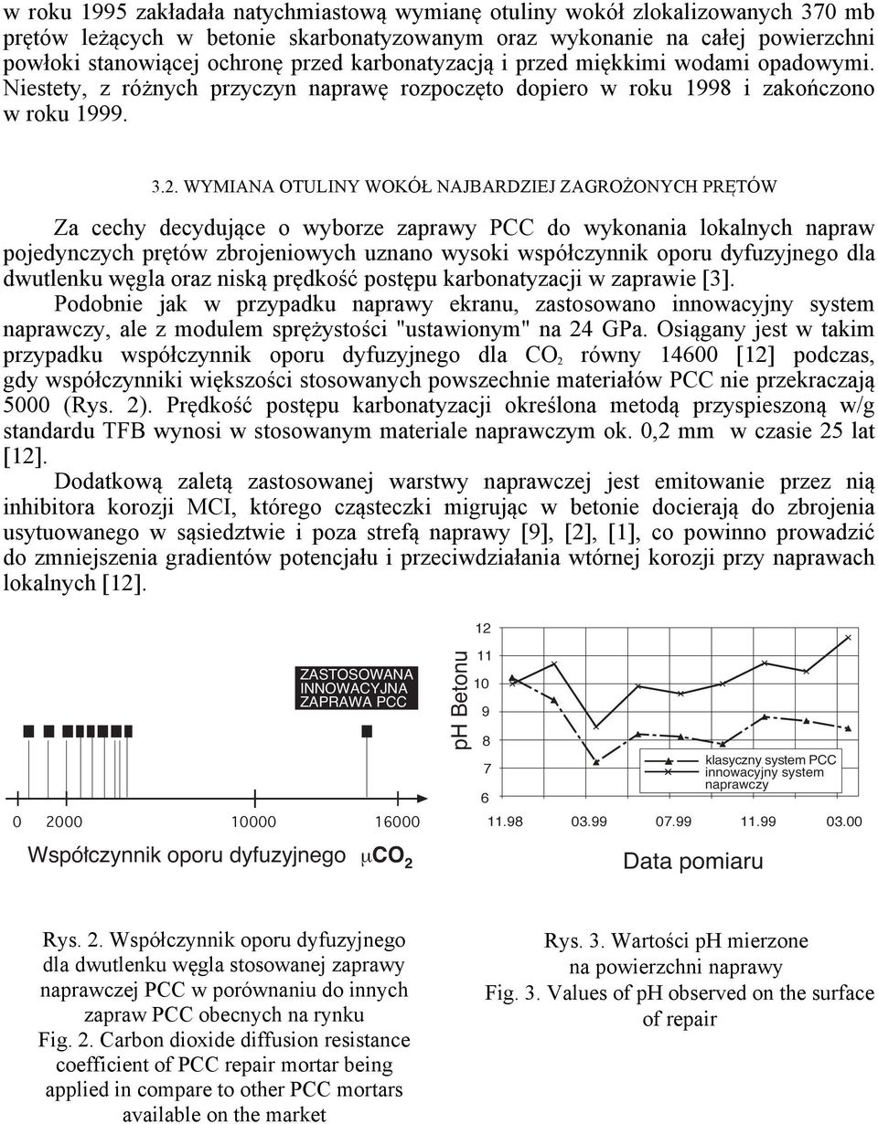 WYMIANA OTULINY WOKÓŁ NAJBARDZIEJ ZAGROŻONYCH PRĘTÓW Za cechy decydujące o wyborze zaprawy PCC do wykonania lokalnych napraw pojedynczych prętów zbrojeniowych uznano wysoki współczynnik oporu