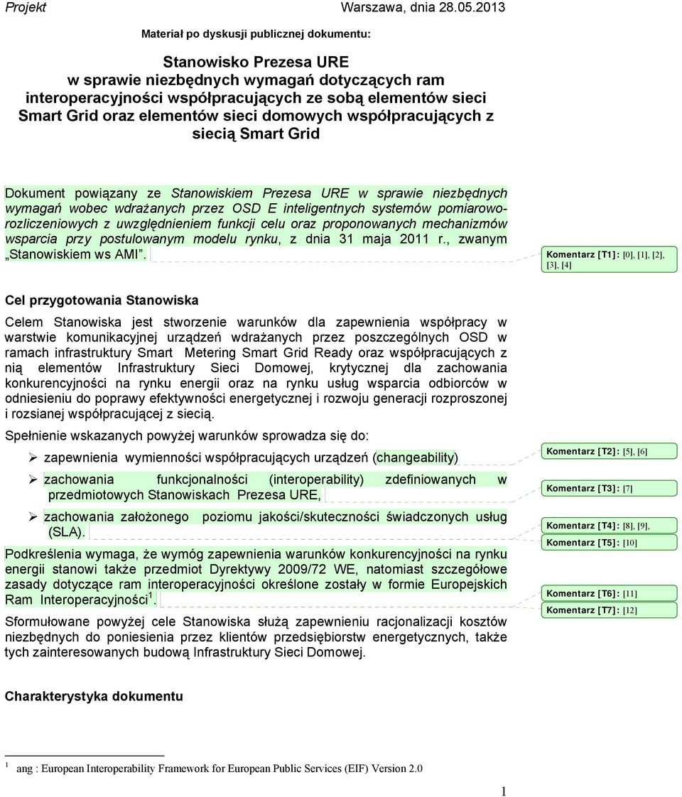 elementów sieci domowych współpracujących z siecią Smart Grid Dokument powiązany ze Stanowiskiem Prezesa URE w sprawie niezbędnych wymagań wobec wdrażanych przez OSD E inteligentnych systemów