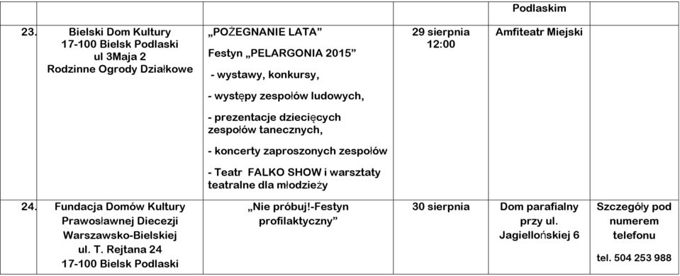 Teatr FALKO SHOW i warsztaty teatralne dla młodzieży 24. Fundacja Domów Kultury Prawosławnej Diecezji Warszawsko-Bielskiej ul. T.