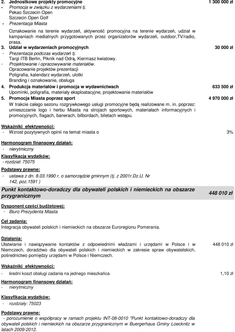 organizatorów wydarzeń, outdoor,tv/radio, prasa. 3. Udział w wydarzeniach promocyjnych 30 000 zł - Prezentacja podczas wydarzeń tj. Targi ITB Berlin, Piknik nad Odrą, Kiermasz kwiatowy.