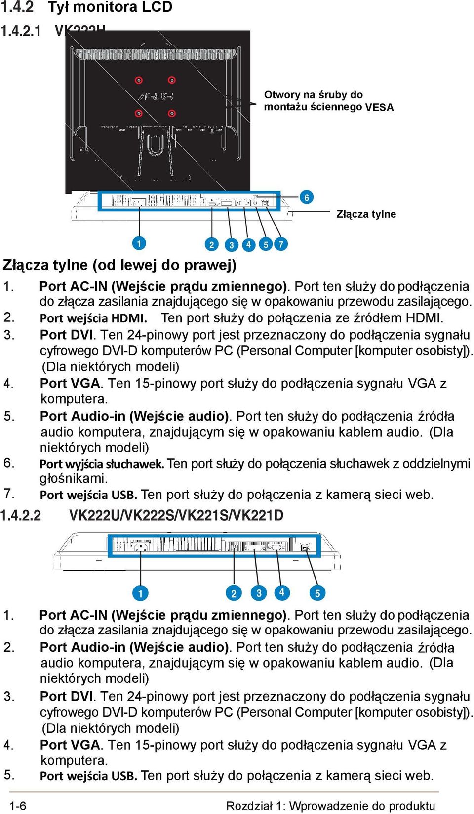 Ten 24-pinowy port jest przeznaczony do podłączenia sygnału cyfrowego DVI-D komputerów PC (Personal Computer [komputer osobisty]). (Dla niektórych modeli) 4. Port VGA.