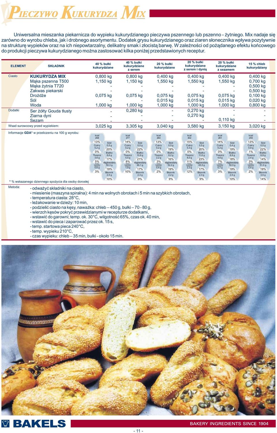 W zależności od pożądanego efektu końcowego do produkcji pieczywa kukurydzianego można zastosować kilka poniżej przedstawionych receptur.