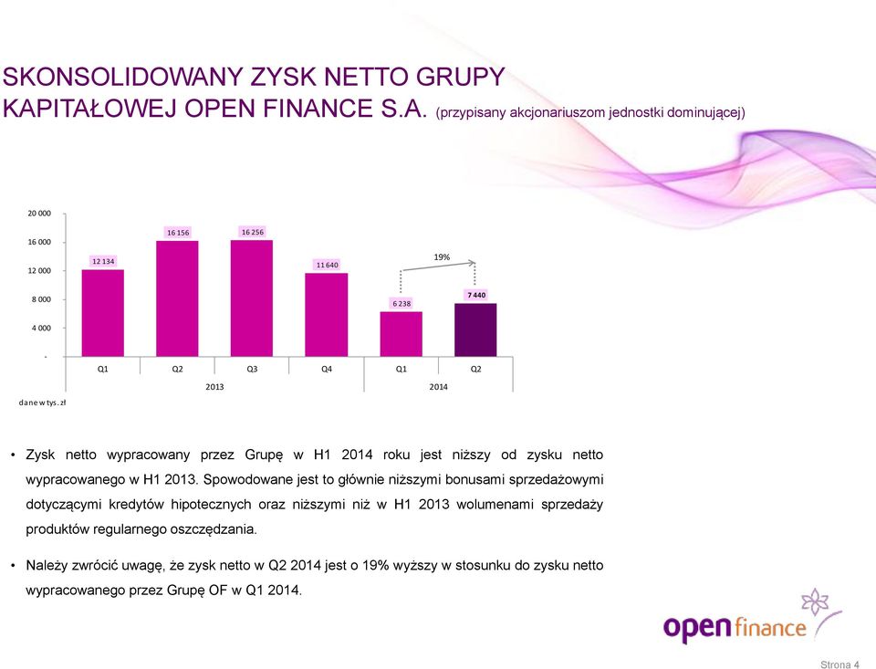 Spowodowane jest to głównie niższymi bonusami sprzedażowymi dotyczącymi kredytów hipotecznych oraz niższymi niż w H1 2013 wolumenami sprzedaży produktów regularnego