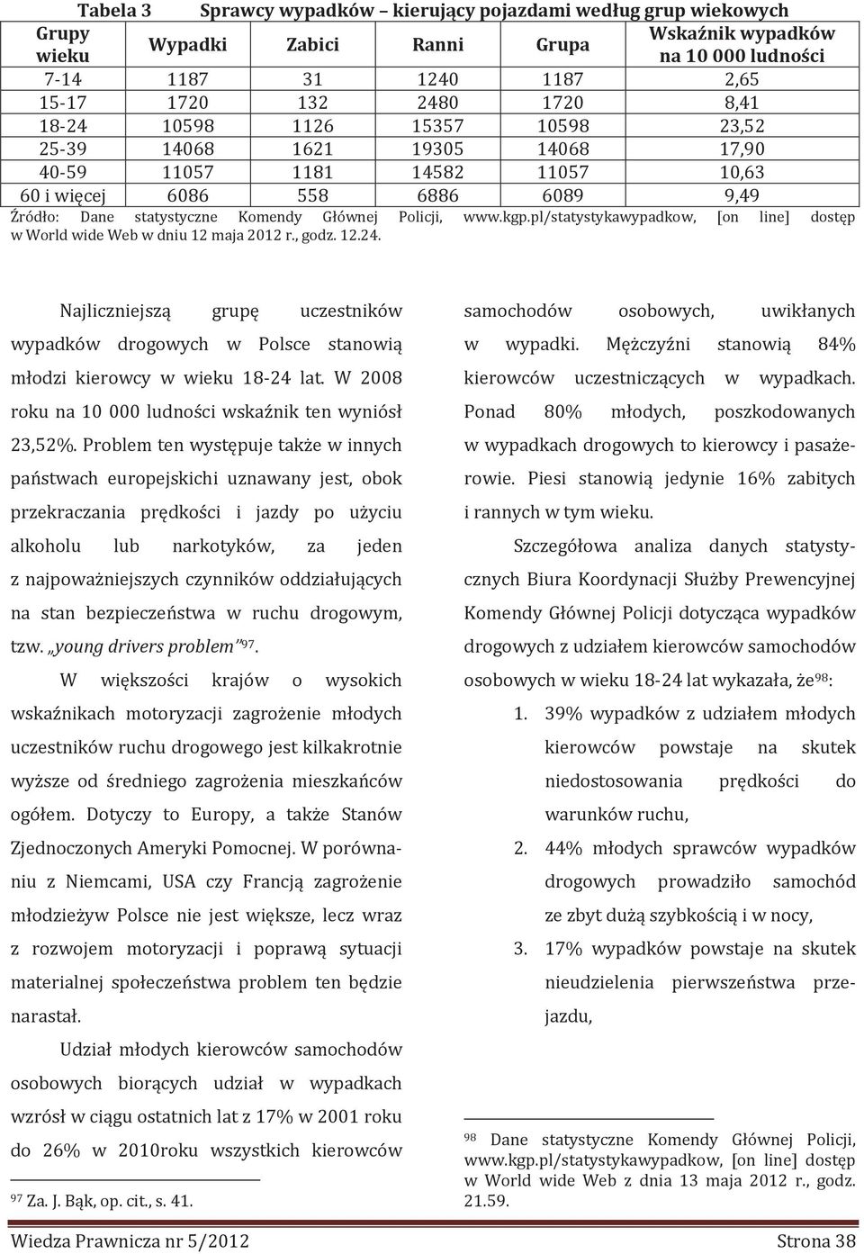 pl/statystykawypadkow, [on lne] dostęp w World wde Web w dnu 12 maja 2012 r., godz. 12.24. Najlcznejszą grupę uczestnków wypadków drogowych w Polsce stanową młodz kerowcy w weku 18-24 lat.