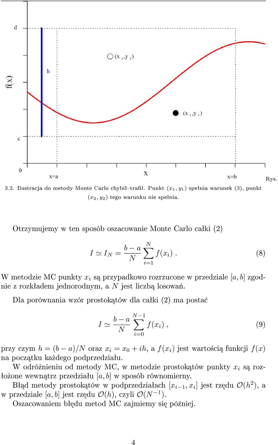 (8) W metodzie MC punkty x i s przypadkowo rozrzucone w przedziale [a, b] zgodnie z rozkªadem jednorodnym, a jest liczb losowa«.