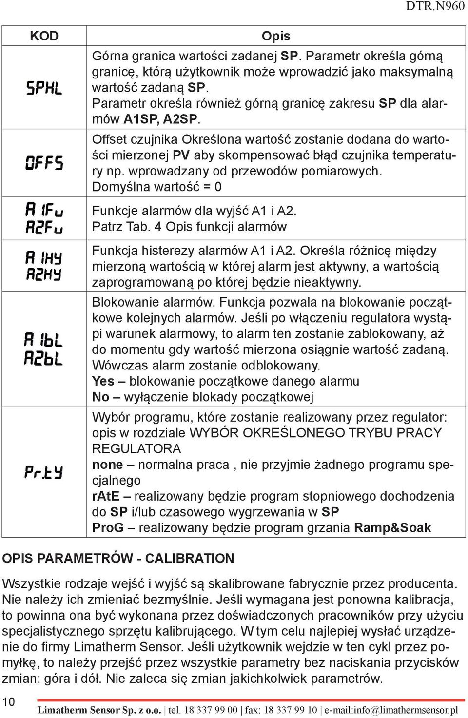 wprowadzany od przewodów pomiarowych. Domyślna wartość = 0 Funkcje alarmów dla wyjść A1 i A2. Patrz Tab. 4 Opis funkcji alarmów Funkcja histerezy alarmów A1 i A2.