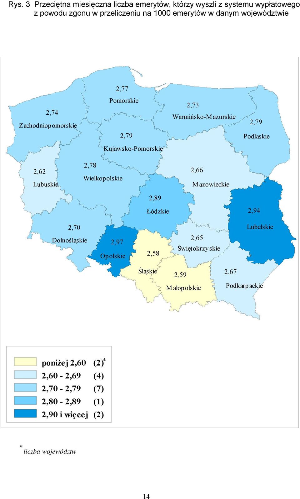 Wielkopolskie 2,66 M azowieckie 2,89 Łódzkie 2,94 2,70 Lubelskie Dolnośląskie 2,97 Opolskie 2,58 2,65 Świętokrzyskie Śląskie 2,59 2,67