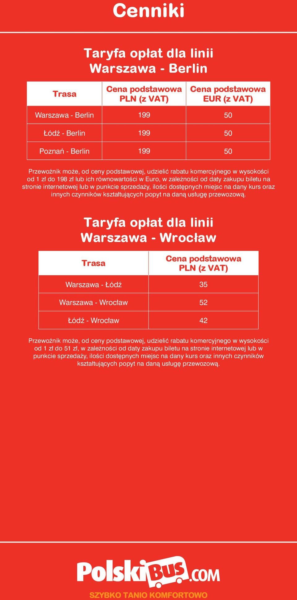 na dany kurs oraz innych czynników Warszawa - Wrocław Warszawa - Łódź 35 Warszawa - Wrocław 52 Łódź - Wrocław 42 od 1 zł do 51 zł, w