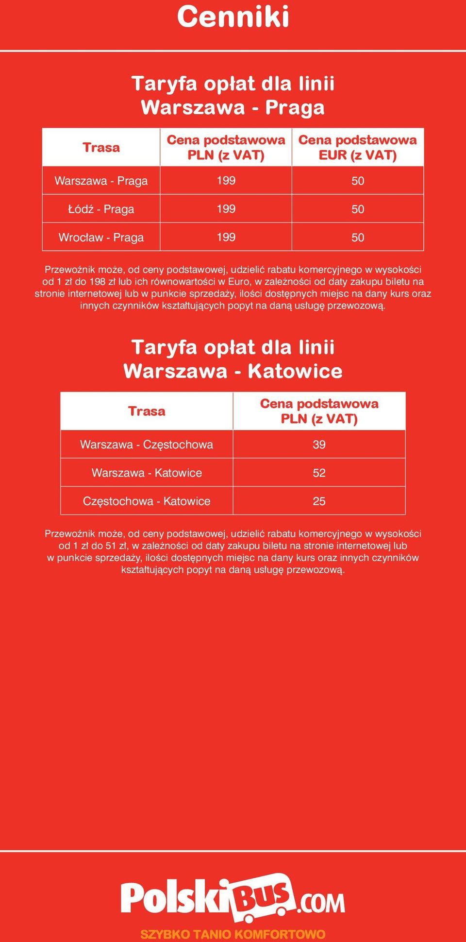 ilości dostępnych miejsc na dany kurs oraz innych czynników Warszawa - Katowice Warszawa - Częstochowa 39 Warszawa
