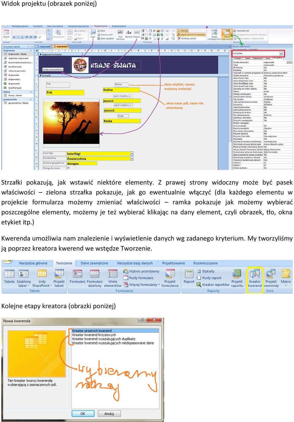 formularza możemy zmieniać właściwości ramka pokazuje jak możemy wybierać poszczególne elementy, możemy je też wybierać klikając na dany element,