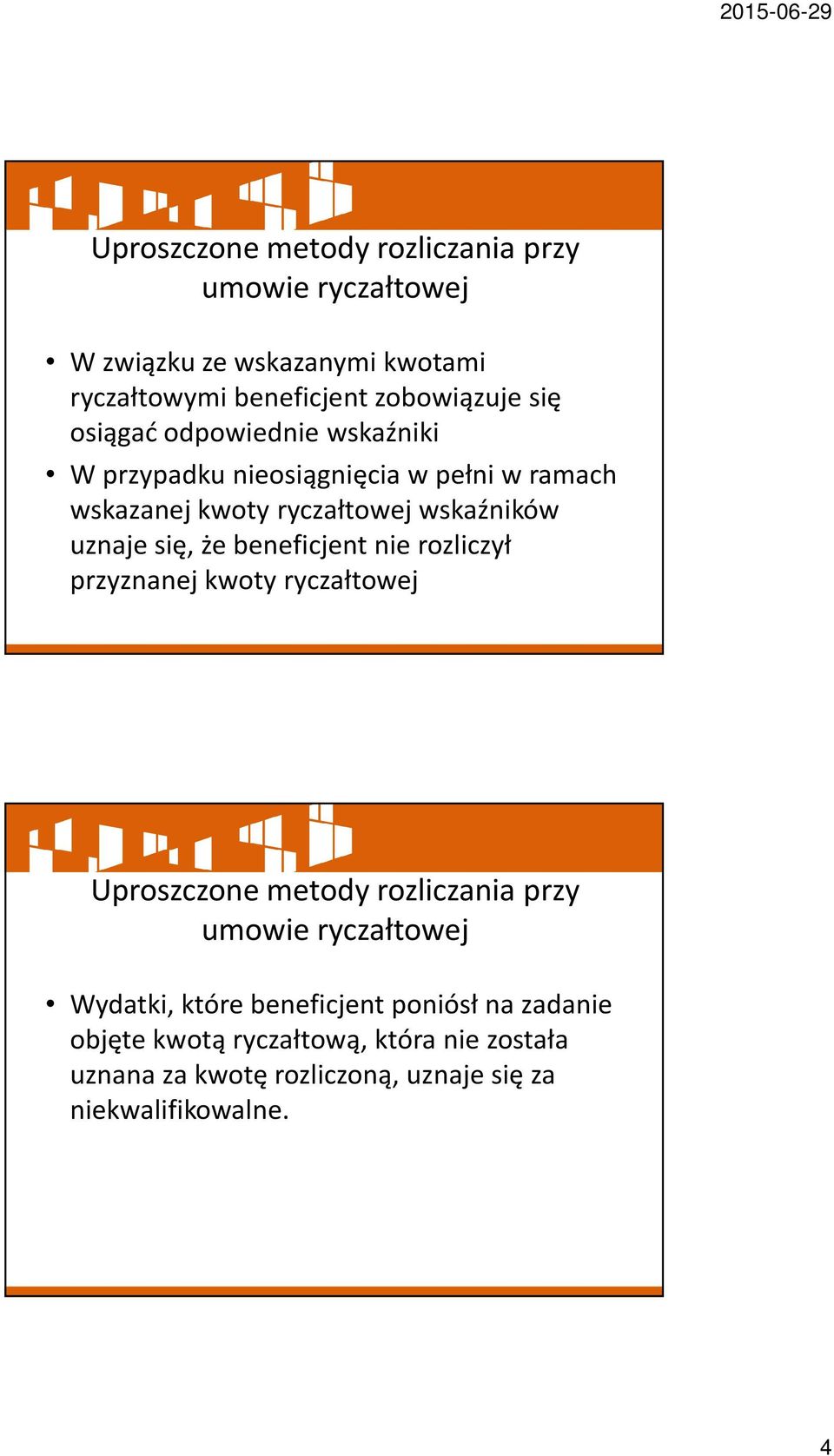 beneficjent nie rozliczył przyznanej kwoty ryczałtowej Uproszczone metody rozliczania przy umowie ryczałtowej Wydatki, które