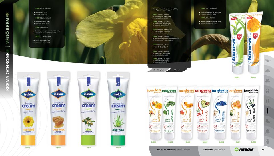 nawilżający regeneráló bőrpuhító B4041 LONDENA Aloe Vera nawilżający i zmiękczający hidratáló és bőrpuhító B4042 LONDENA D panthenol regenerujący i uspokajający regeneráló és nyugtató B4043 LONDENA