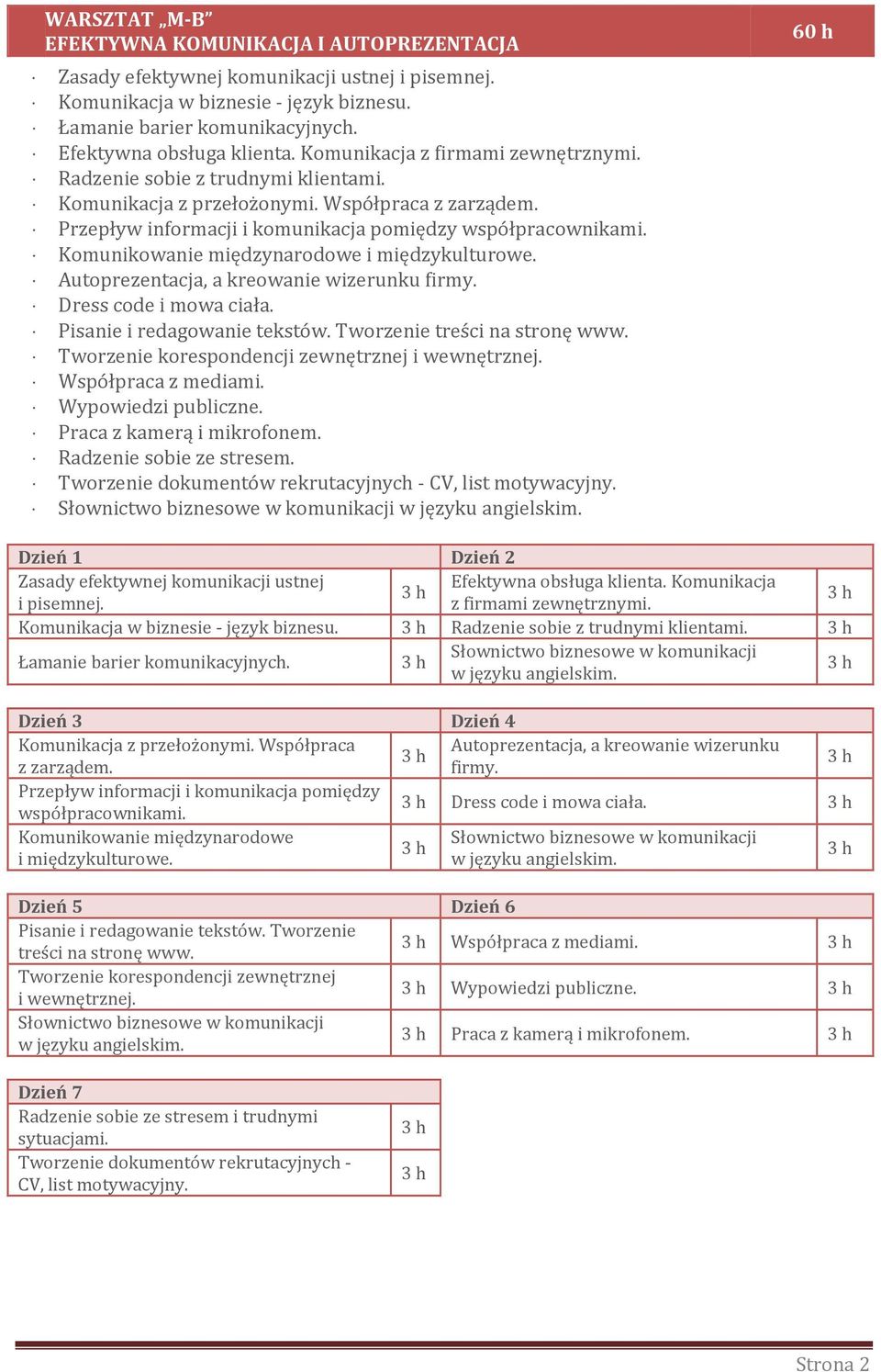 Komunikowanie międzynarodowe i międzykulturowe. Autoprezentacja, a kreowanie wizerunku firmy. Dress code i mowa ciała. Pisanie i redagowanie tekstów. Tworzenie treści na stronę www.