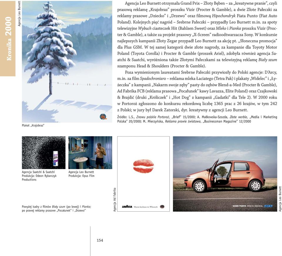 za spoty telewizyjne Wybuch ciasteczek Hit (Bahlsen Sweet) oraz Mleko i Pianka proszku Vizir (Procter & Gamble), a także za projekt prasowy X-Screen radioodtwarzacza Sony.