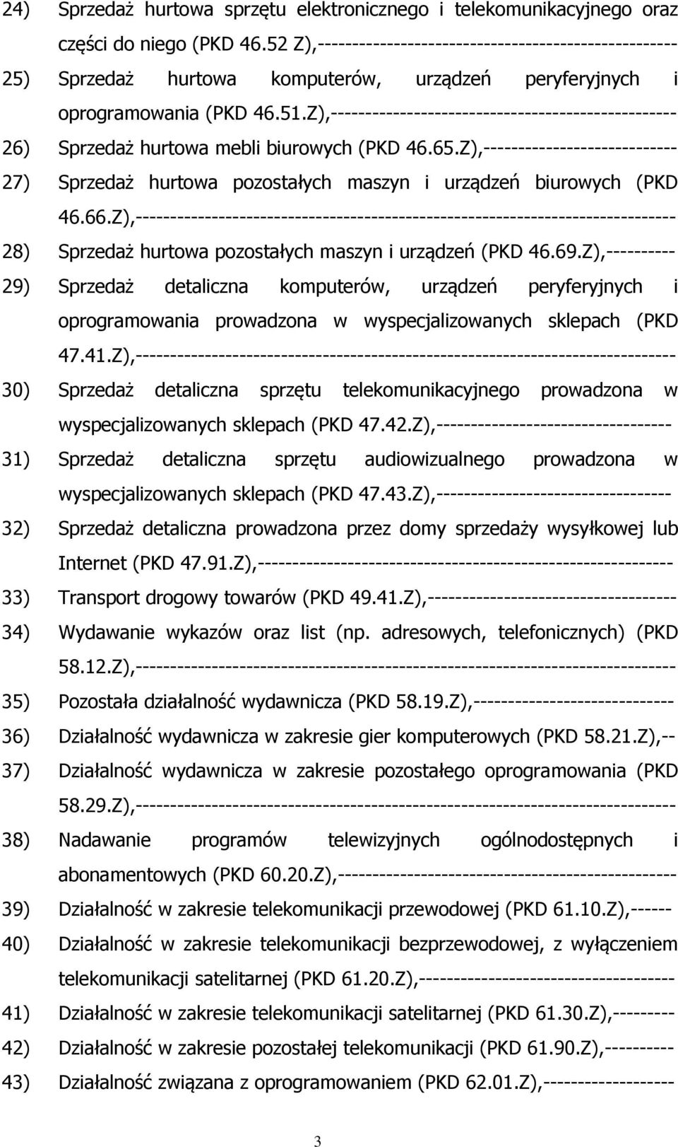 Z),-------------------------------------------------- 26) Sprzedaż hurtowa mebli biurowych (PKD 46.65.