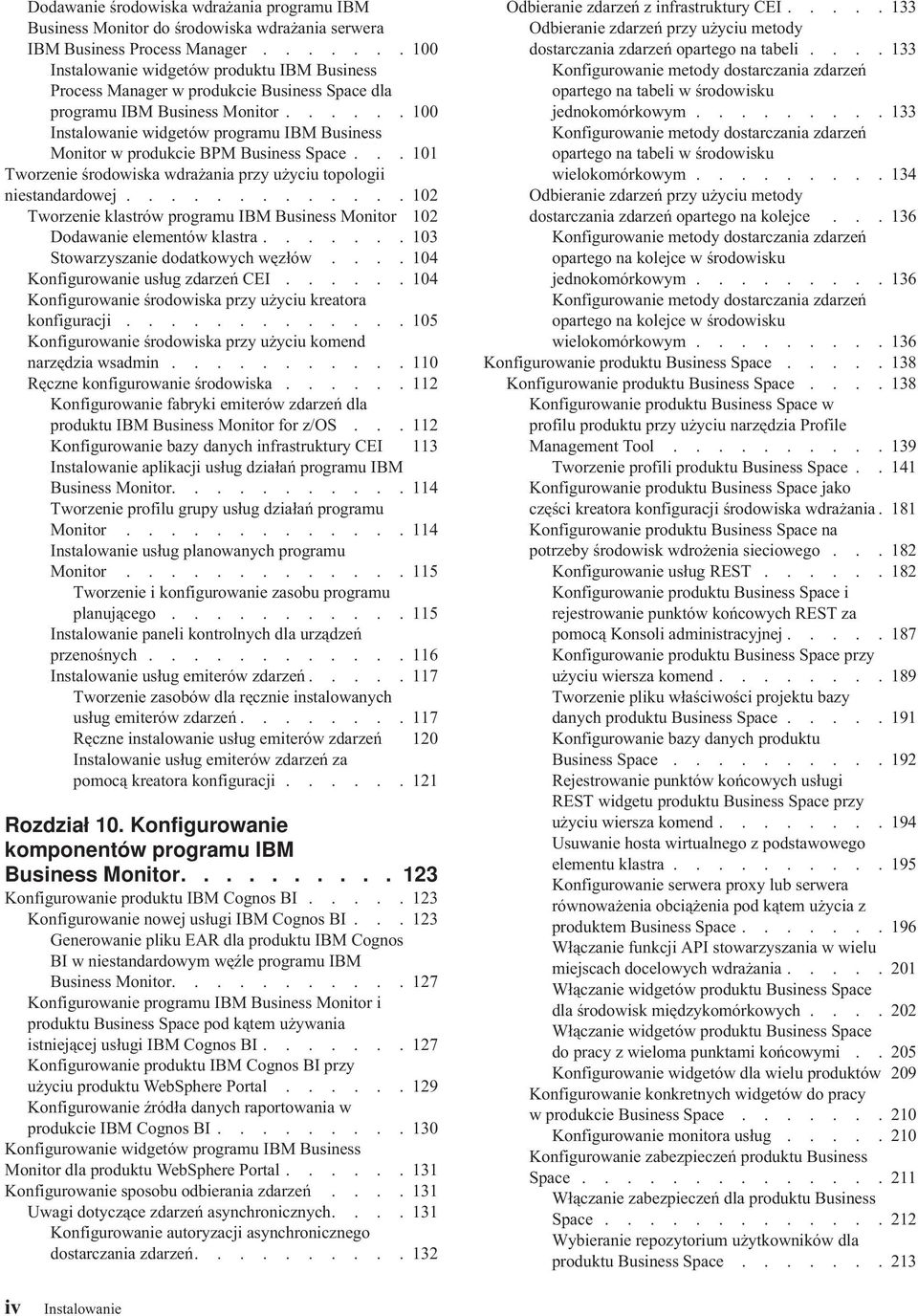 ..... 100 Instalowanie widgetów programu IBM Business Monitor w produkcie BPM Business Space... 101 Tworzenie środowiska wdrażania przy użyciu topologii niestandardowej.