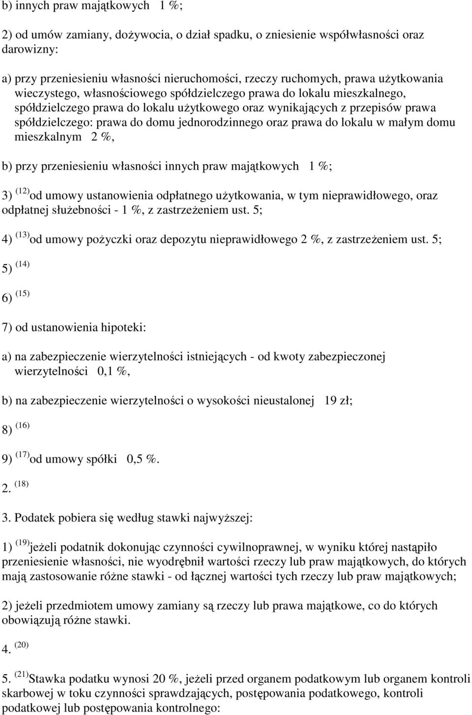 jednorodzinnego oraz prawa do lokalu w małym domu mieszkalnym 2 %, b) przy przeniesieniu własności innych praw majątkowych 1 %; 3) (12) od umowy ustanowienia odpłatnego uŝytkowania, w tym