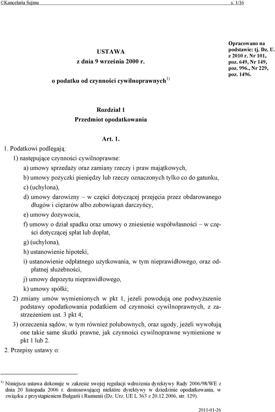 Przedmiot opodatkowania 1.