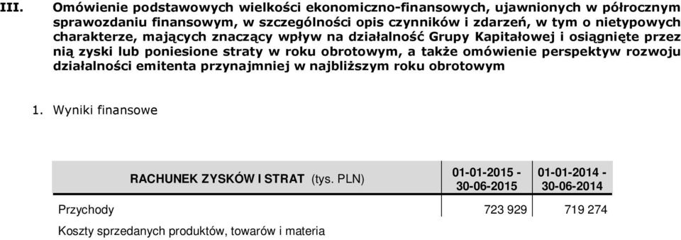 najbliższym roku obrotowym 1. Wyniki finansowe RACHUNEK ZYSKÓW I STRAT (tys.