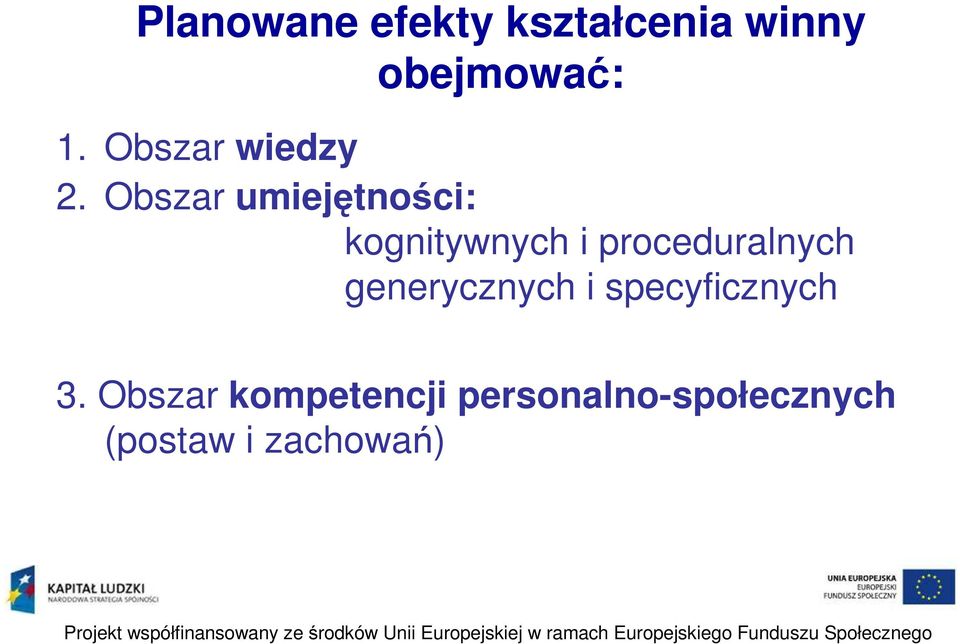 Obszar umiejętności: kognitywnych i proceduralnych