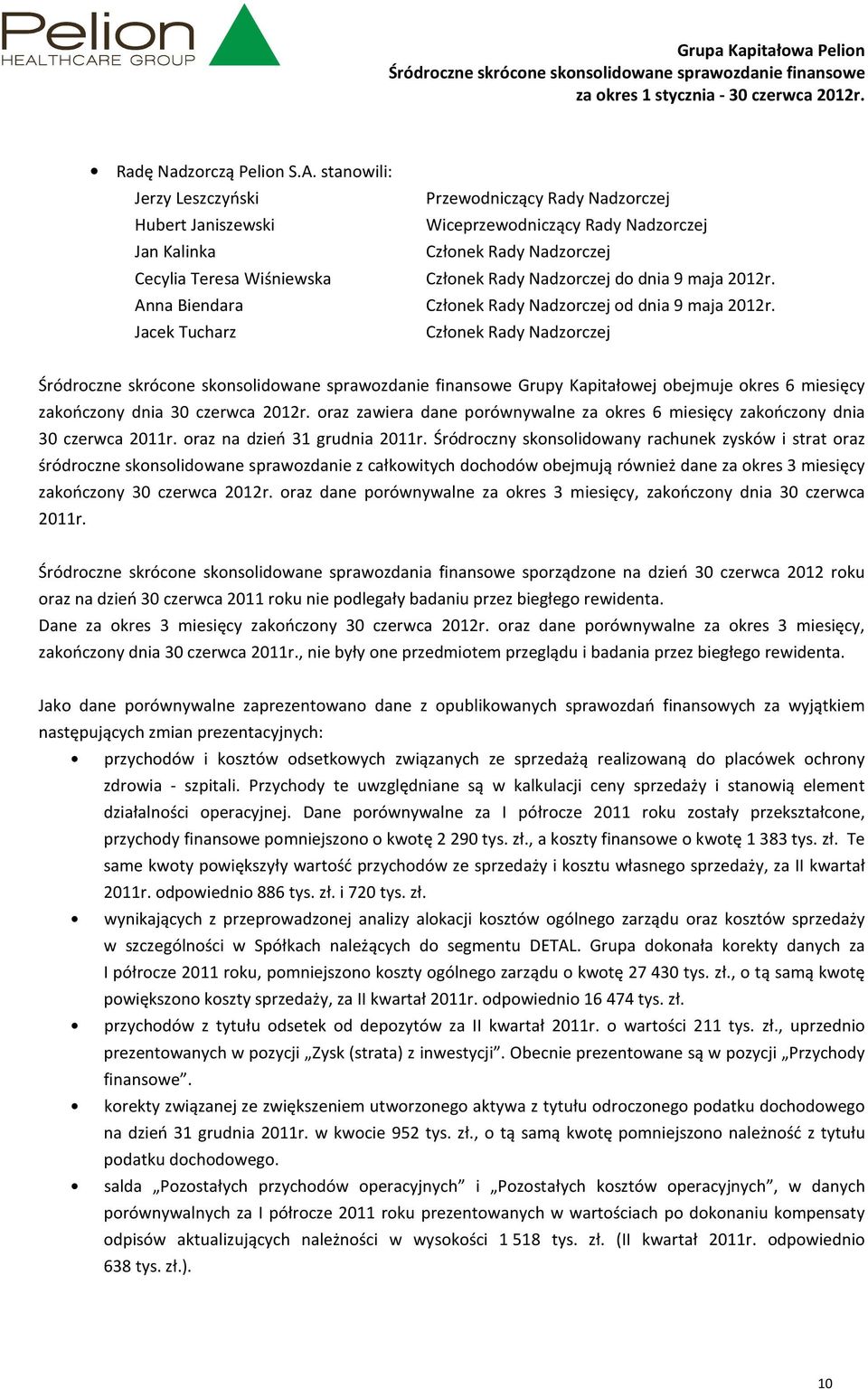 do dnia 9 maja 2012r. Anna Biendara Członek Rady Nadzorczej od dnia 9 maja 2012r.