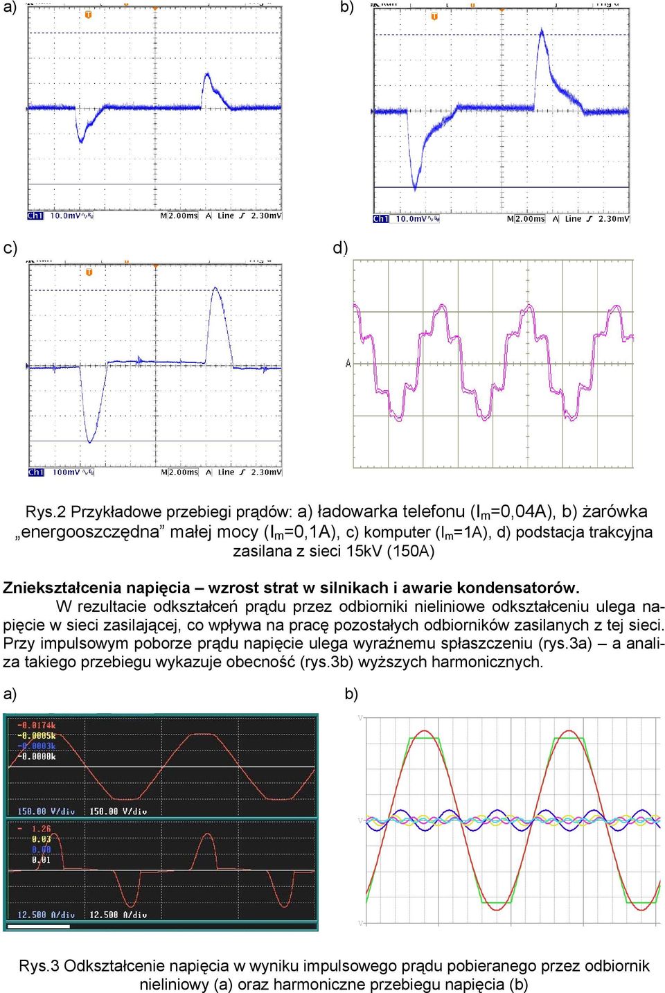 (150A) Zniekształcenia napięcia wzrost strat w silnikach i awarie kondensatorów.