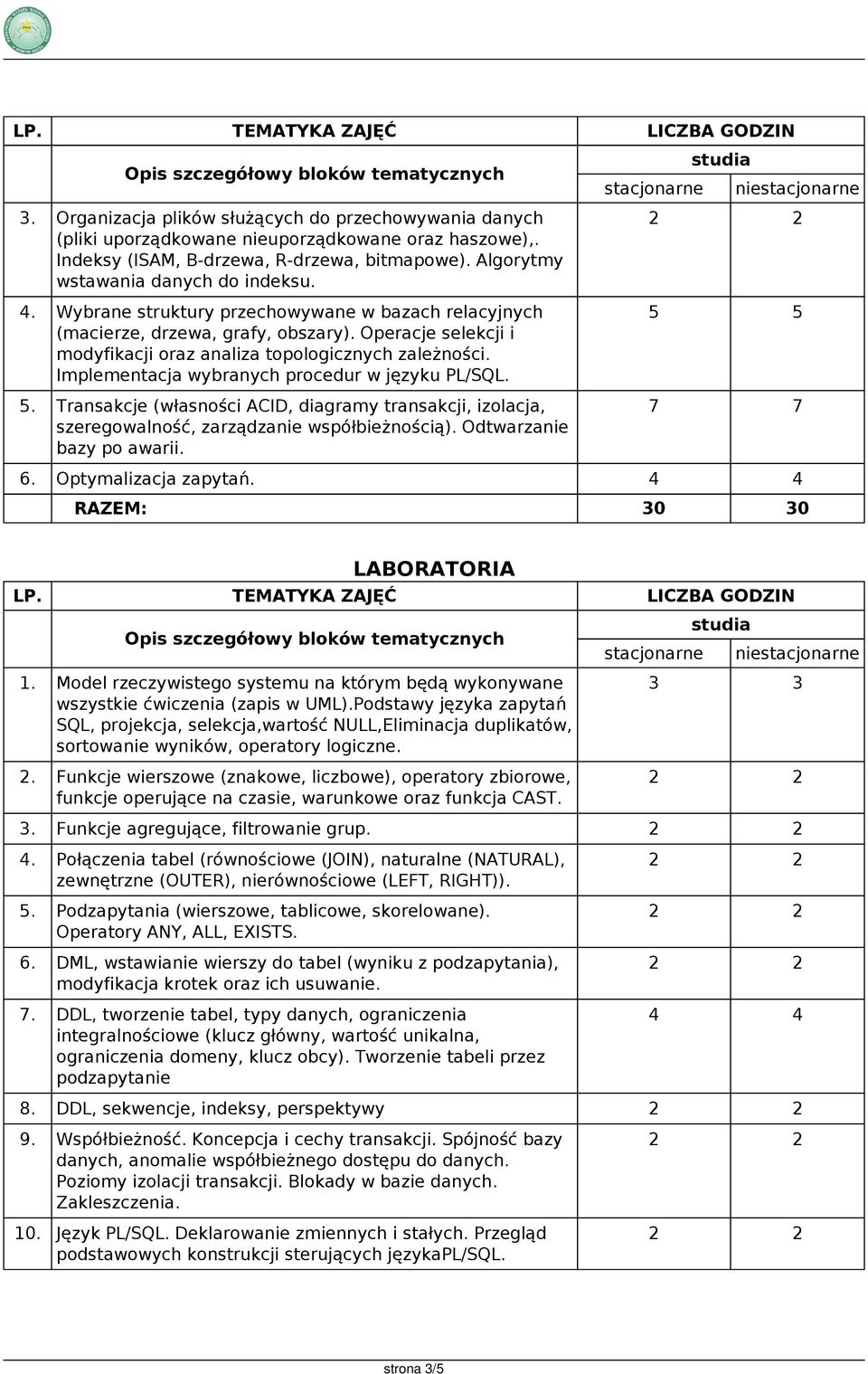 Operacje selekcji i modyfikacji oraz analiza topologicznych zależności. Implementacja wybranych procedur w języku PL/SQL. 5.