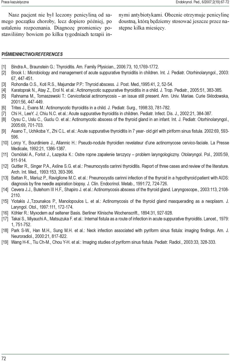 PIŚMIENNICTWO/REFERENCES [1] Bindra A., Braunstein G.: Thyroiditis. Am. Family Pfysician., 2006:73, 10,1769-1772. [2] Brook I.