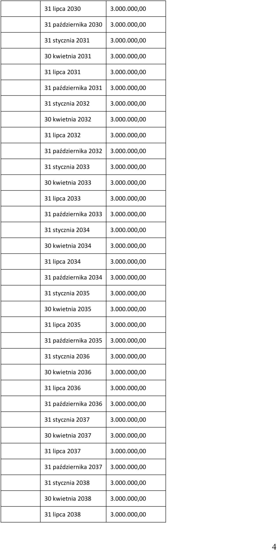 000.000,00 31 stycznia 2034 3.000.000,00 30 kwietnia 2034 3.000.000,00 31 lipca 2034 3.000.000,00 31 października 2034 3.000.000,00 31 stycznia 2035 3.000.000,00 30 kwietnia 2035 3.000.000,00 31 lipca 2035 3.