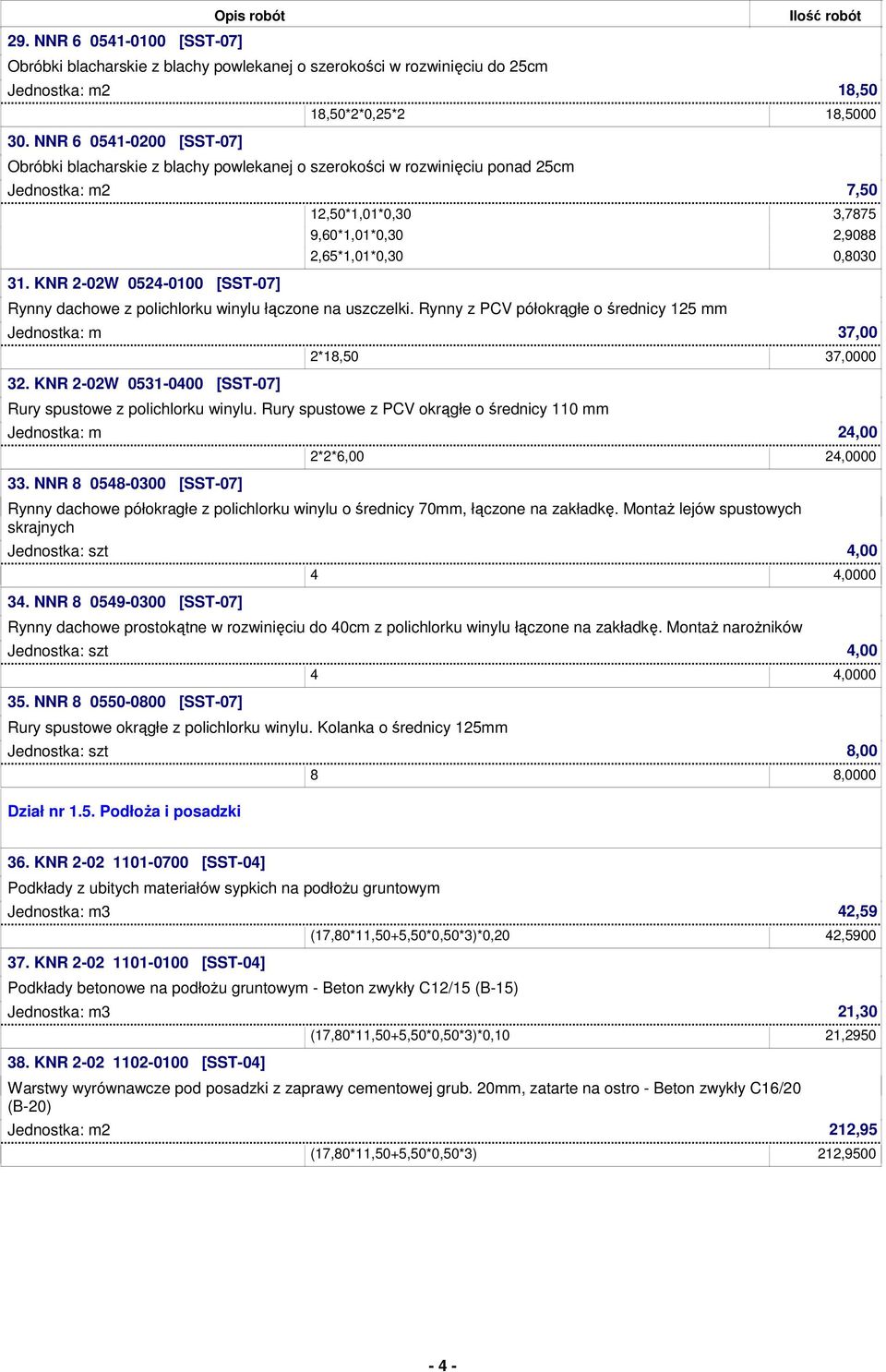 KNR 2-02W 0524-0100 [SST-07] 12,50*1,01*0,30 3,7875 9,60*1,01*0,30 2,9088 2,65*1,01*0,30 0,8030 Rynny dachowe z polichlorku winylu łączone na uszczelki.