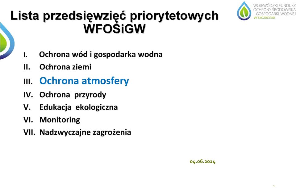 Ochrona atmosfery IV. Ochrona przyrody V.