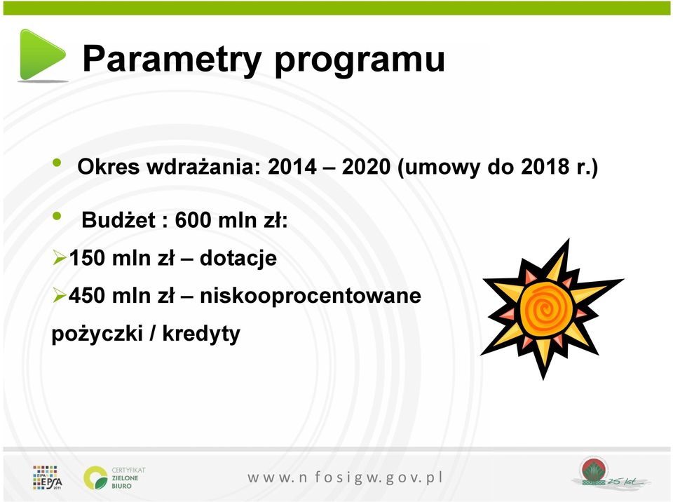 ) BudŜet : 600 mln zł: 150 mln zł dotacje 450