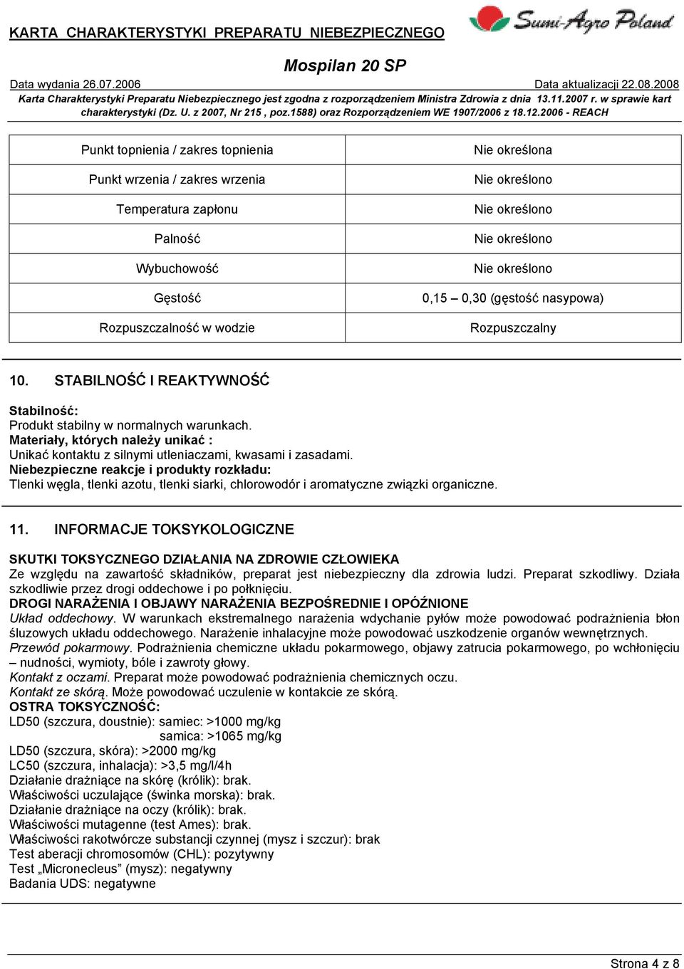 Materiały, których należy unikać : Unikać kontaktu z silnymi utleniaczami, kwasami i zasadami.