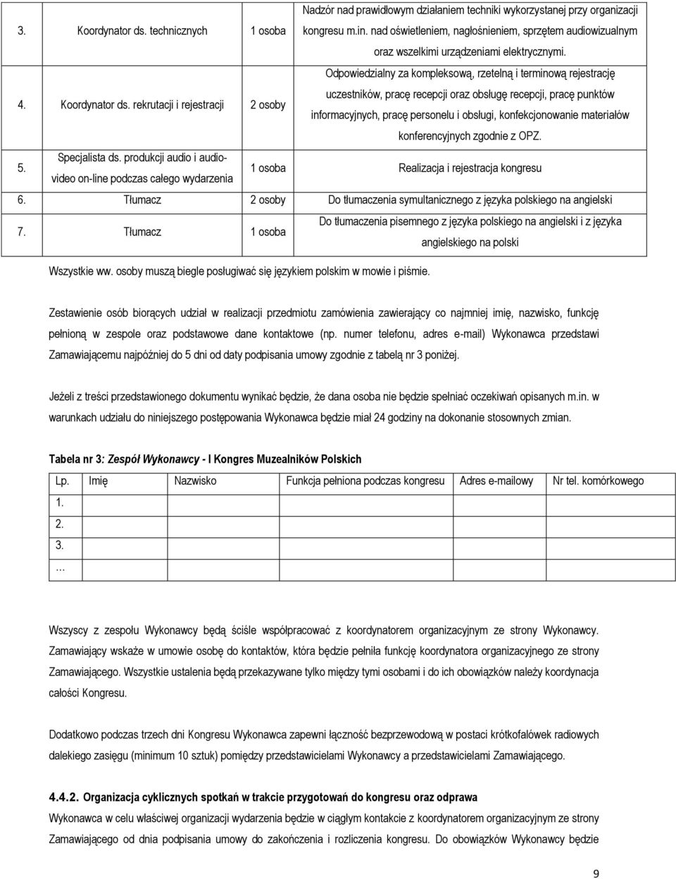 rekrutacji i rejestracji 2 osoby Odpowiedzialny za kompleksową, rzetelną i terminową rejestrację uczestników, pracę recepcji oraz obsługę recepcji, pracę punktów informacyjnych, pracę personelu i