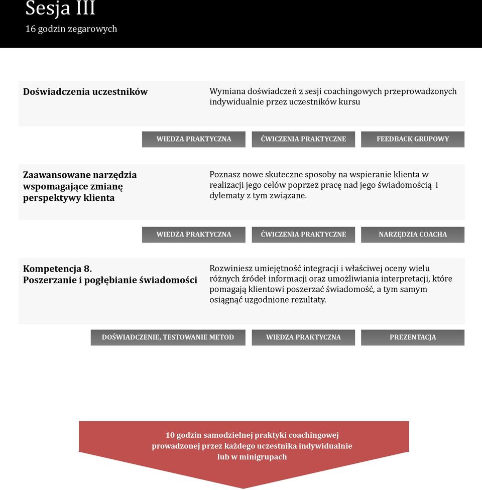 Poszerzanie i pogłębianie świadomości Rozwiniesz umiejętność integracji i właściwej oceny wielu różnych źródeł informacji oraz umożliwiania interpretacji, które pomagają klientowi