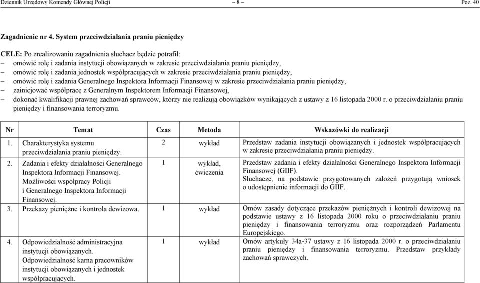 przeciwdziałania praniu pieniędzy, omówić rolę i zadania Generalnego Inspektora Informacji Finansowej w zakresie przeciwdziałania praniu pieniędzy, zainicjować współpracę z Generalnym Inspektorem