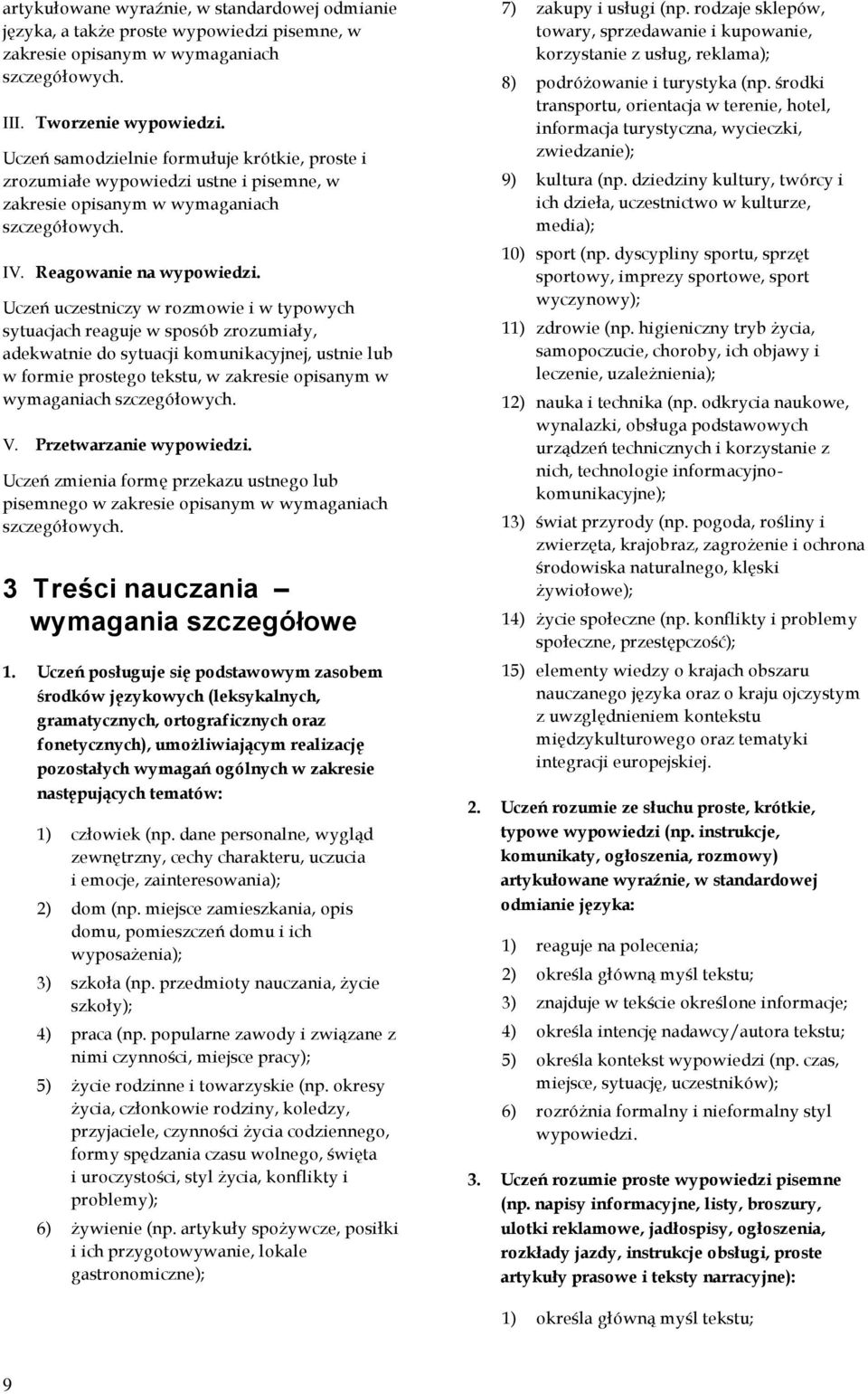Uczeń uczestniczy w rozmowie i w typowych sytuacjach reaguje w sposób zrozumiały, adekwatnie do sytuacji komunikacyjnej, ustnie lub w formie prostego tekstu, w zakresie opisanym w wymaganiach