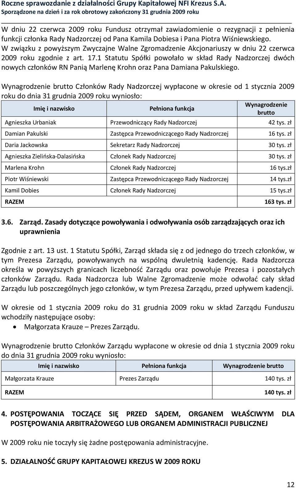 1 Statutu Spółki powołało w skład Rady Nadzorczej dwóch nowych członków RN Panią Marlenę Krohn oraz Pana Damiana Pakulskiego.