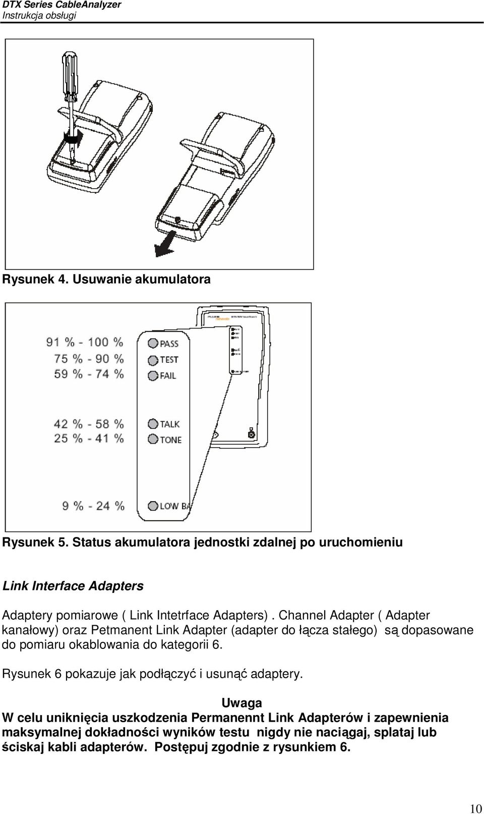 Channel Adapter ( Adapter kanałowy) oraz Petmanent Link Adapter (adapter do łącza stałego) są dopasowane do pomiaru okablowania do kategorii 6.