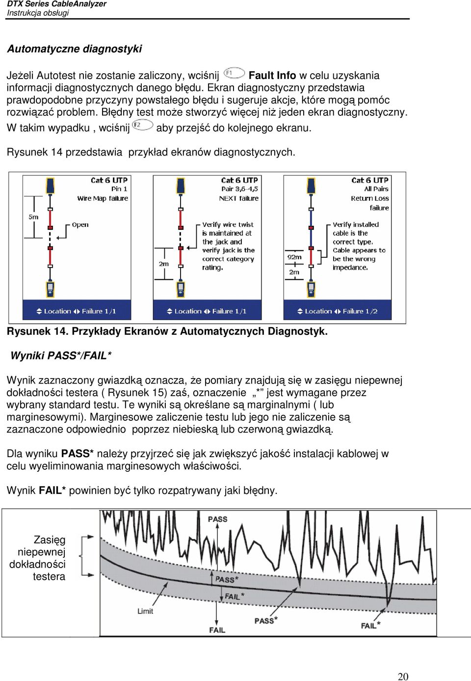 W takim wypadku, wciśnij aby przejść do kolejnego ekranu. Rysunek 14 przedstawia przykład ekranów diagnostycznych. Rysunek 14. Przykłady Ekranów z Automatycznych Diagnostyk.