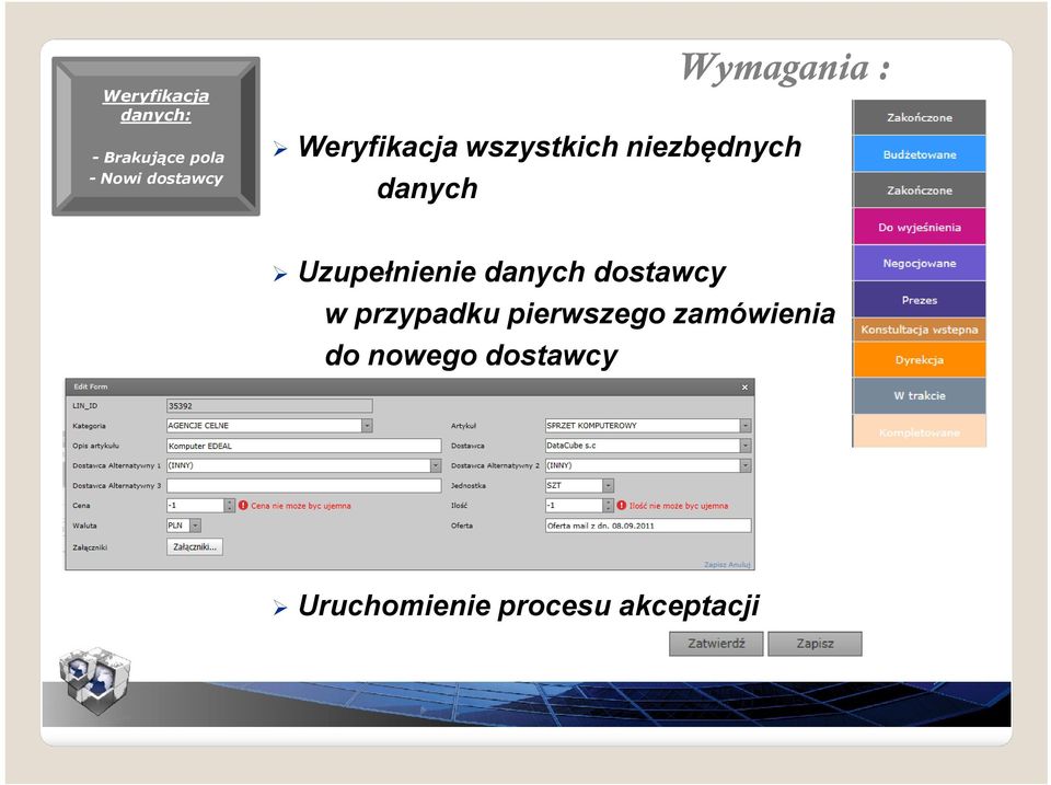Uzupełnienie danych dostawcy w przypadku pierwszego