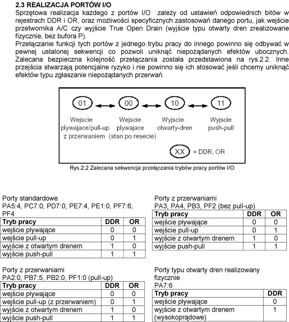 Przełączanie funkcji tych portów z jednego trybu pracy do innego powinno się odbywać w pewnej ustalonej sekwencji co pozwoli uniknąć niepożądanych efektów ubocznych.