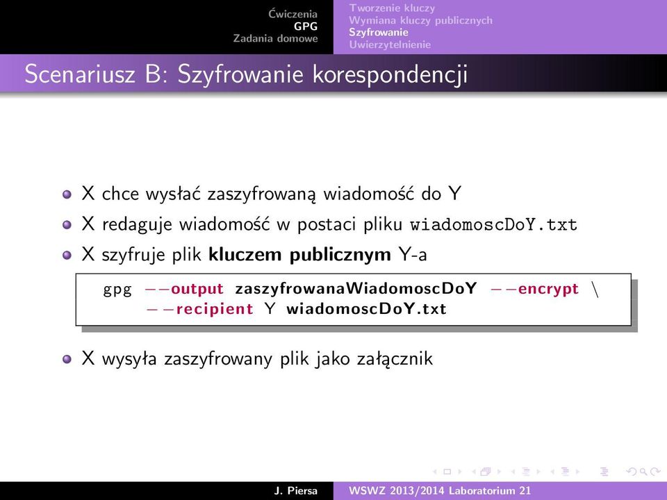 txt X szyfruje plik kluczem publicznym Y-a gpg output