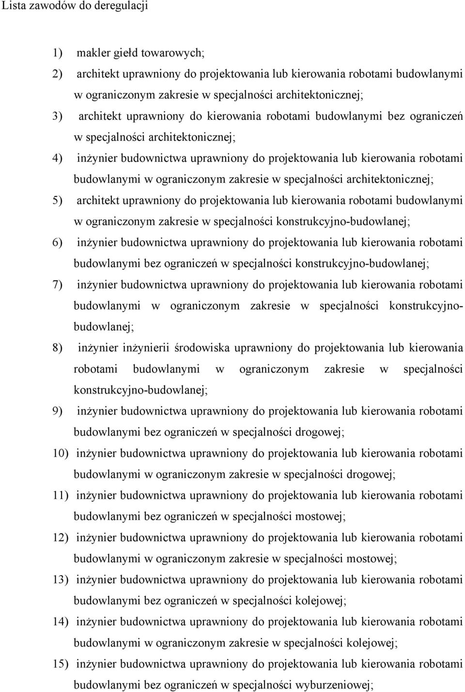 ograniczonym zakresie w specjalności architektonicznej; 5) architekt uprawniony do projektowania lub kierowania robotami budowlanymi w ograniczonym zakresie w specjalności konstrukcyjno-budowlanej;