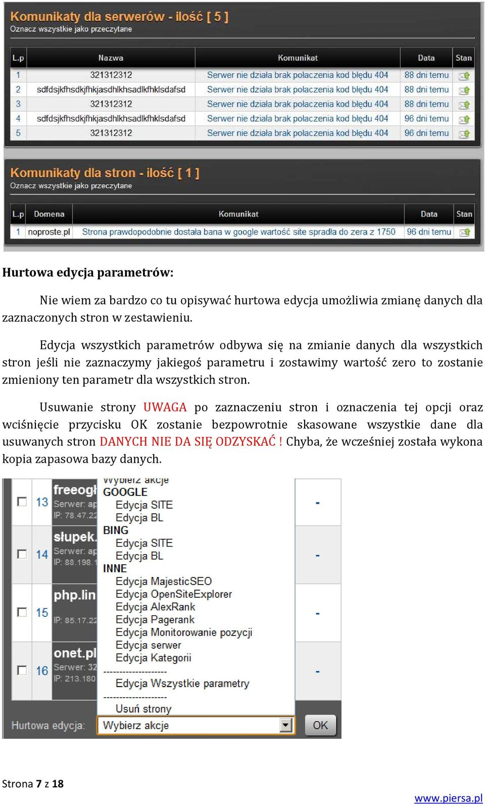 zostanie zmieniony ten parametr dla wszystkich stron.