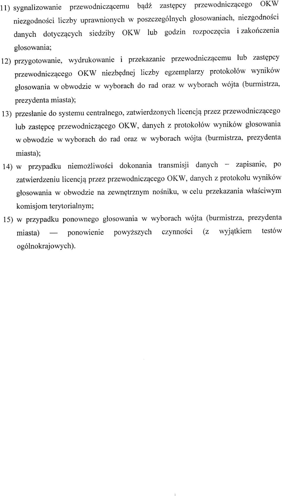 obwodzie w wyborach do rad oraz w wyborach wójta (burmistrza, prezydenta miasta); 13) przesłanie do systemu centralnego, zatwierdzonych licencją przez przewodniczącego lub zastępcę przewodniczącego