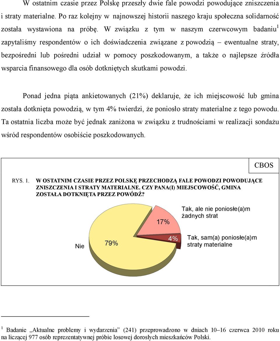 W związku z tym w naszym czerwcowym badaniu 1 zapytaliśmy respondentów o ich doświadczenia związane z powodzią ewentualne straty, bezpośredni lub pośredni udział w pomocy poszkodowanym, a także o